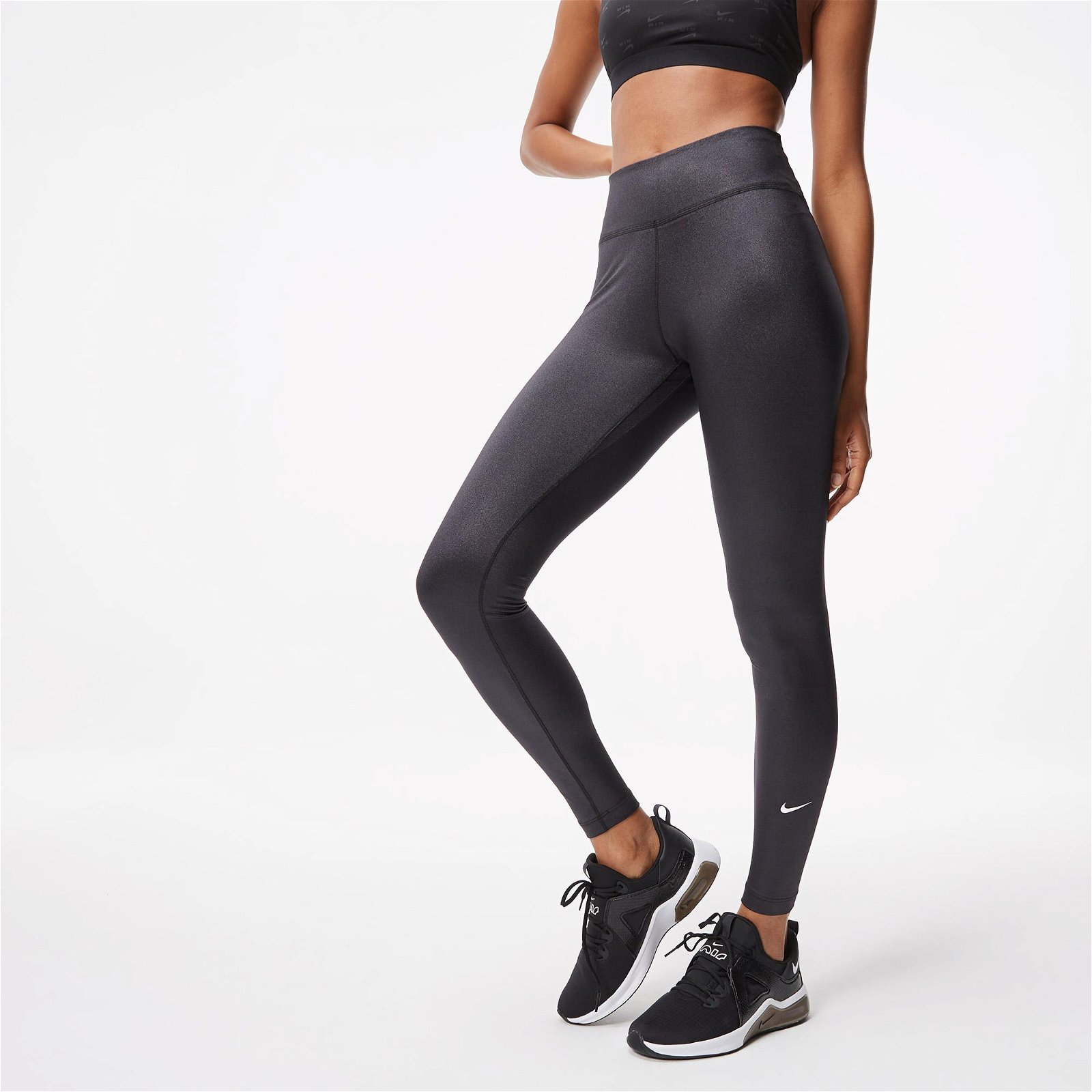 Nike Dri-FIT One Mid-Rise Shine Kadın Siyah Tayt