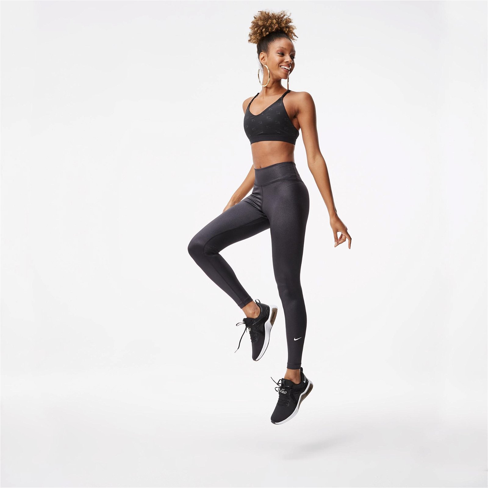 Nike Dri-FIT One Mid-Rise Shine Kadın Siyah Tayt