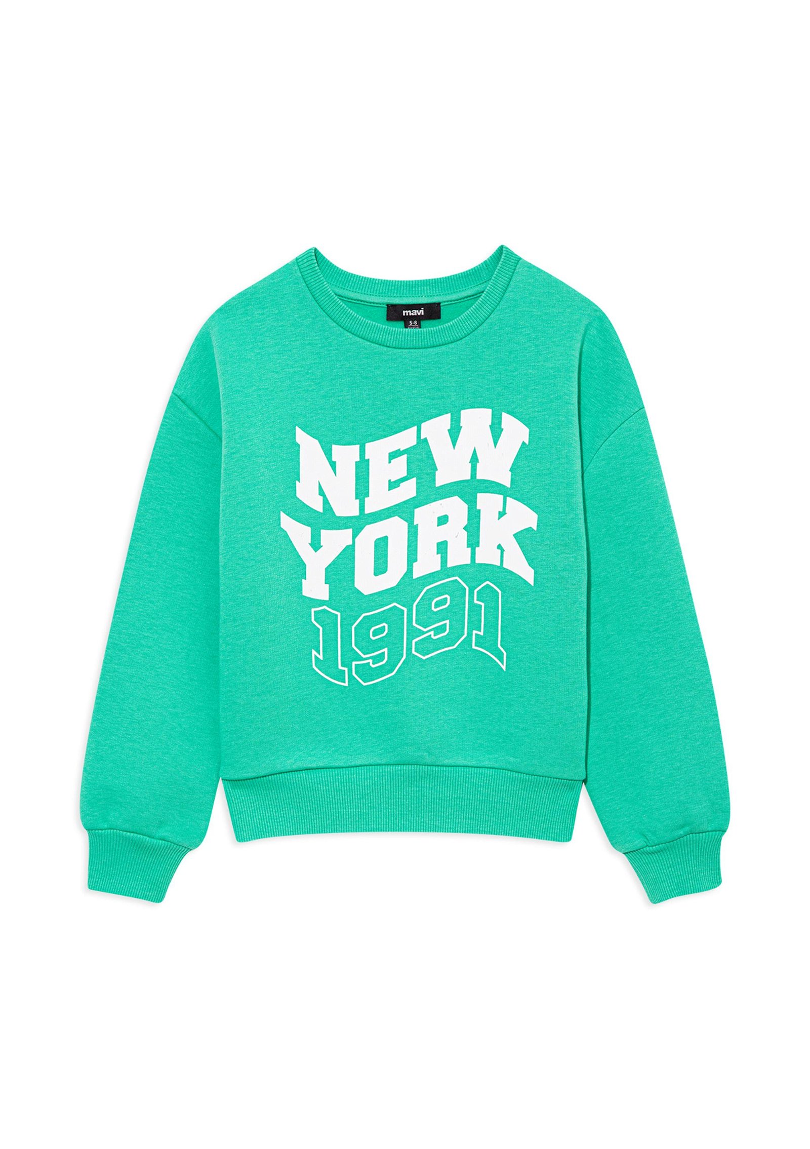 Mavi New York Baskılı Yeşil Sweatshirt 7610037-71792