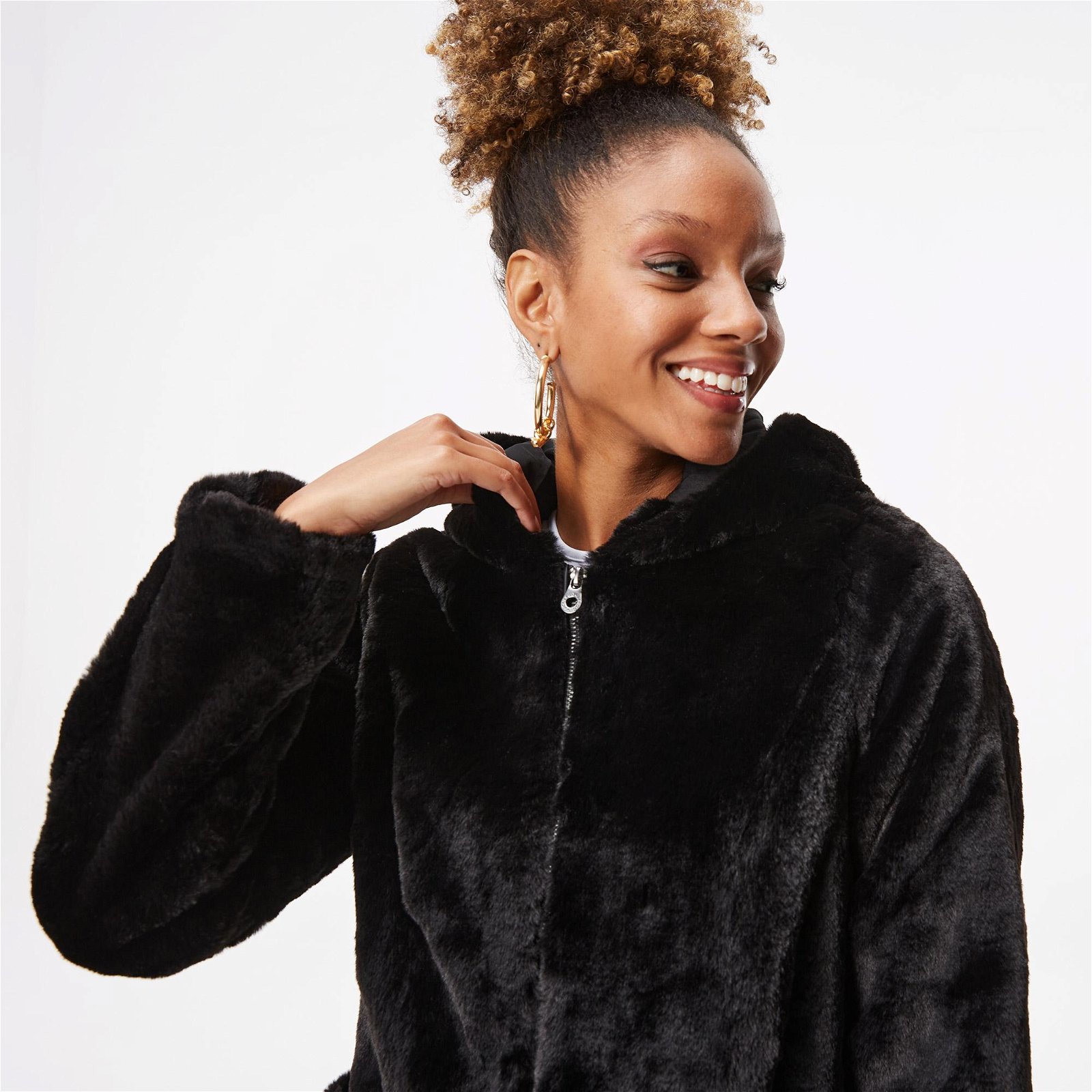 Only Onlmalou Faux Fur Coat Kadın Siyah Mont