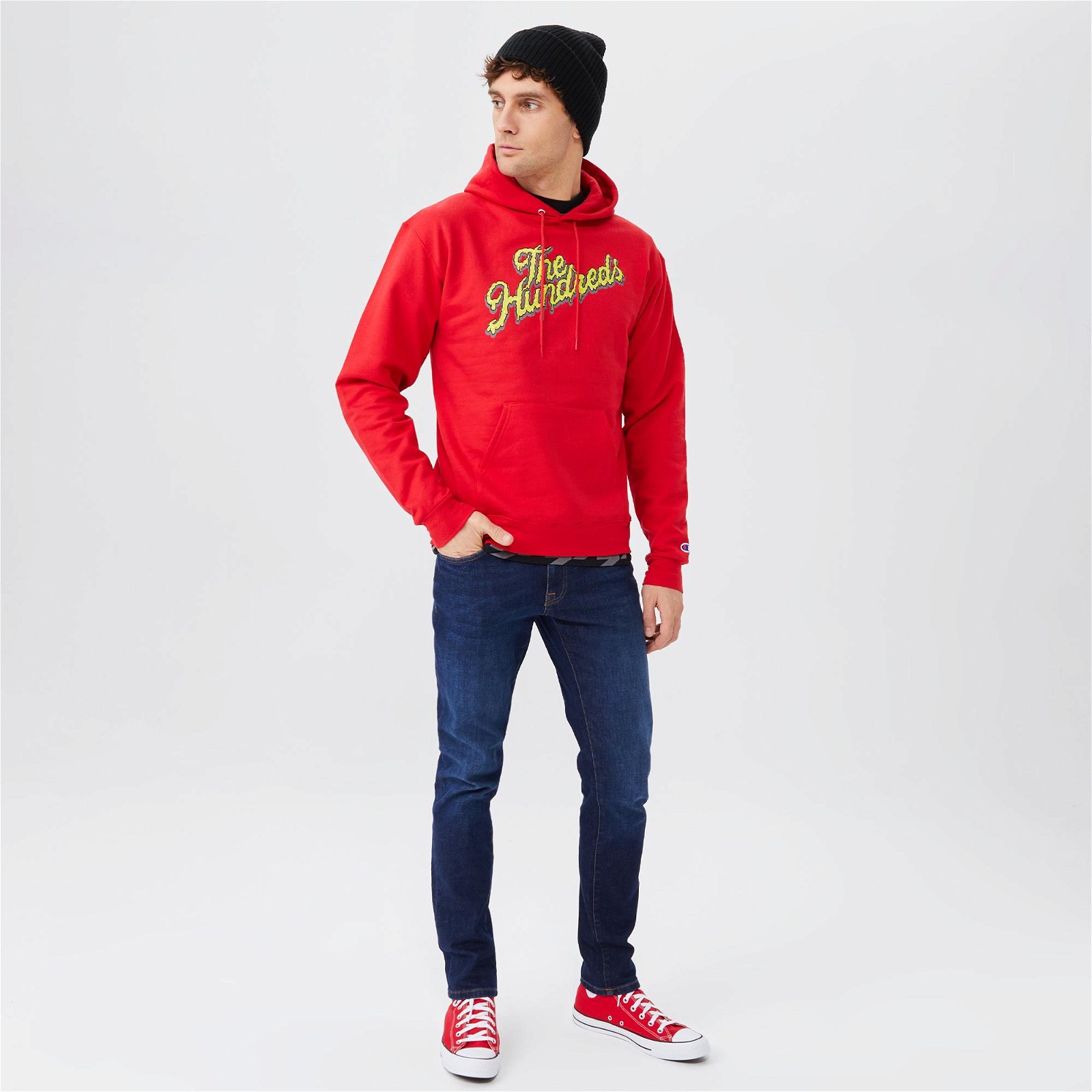 The Hundreds Slime Slant Pullover Erkek Kırmızı Hoodie Sweatshirt