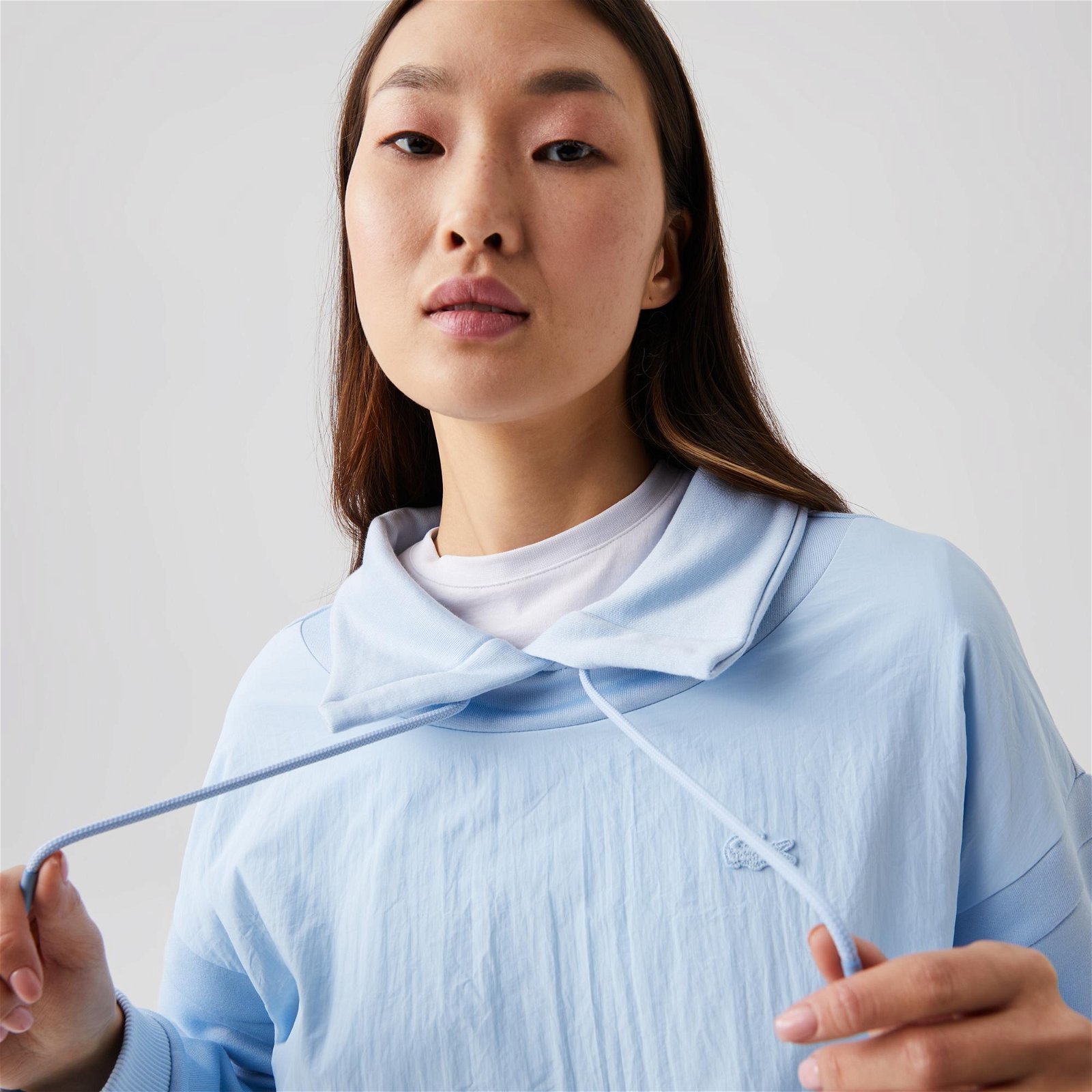 Lacoste Kadın Regular Fit Ayarlanabilir Dik Yaka Açık Mavi Sweatshirt