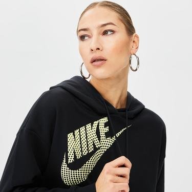  Nike Sportswear Fleece Hoodie Crop Dance Kadın Siyah Sweatshirt