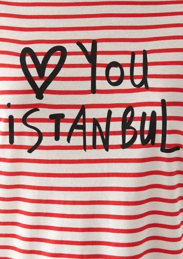  Mavi Love You Baskılı Çizgili Istanbul Tişört Slim Fit / Dar Kesim 167986-26829