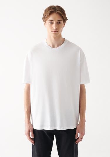  Mavi Doğa Dostu Beyaz Basic Tişört Oversize / Geniş Kesim 066902-620