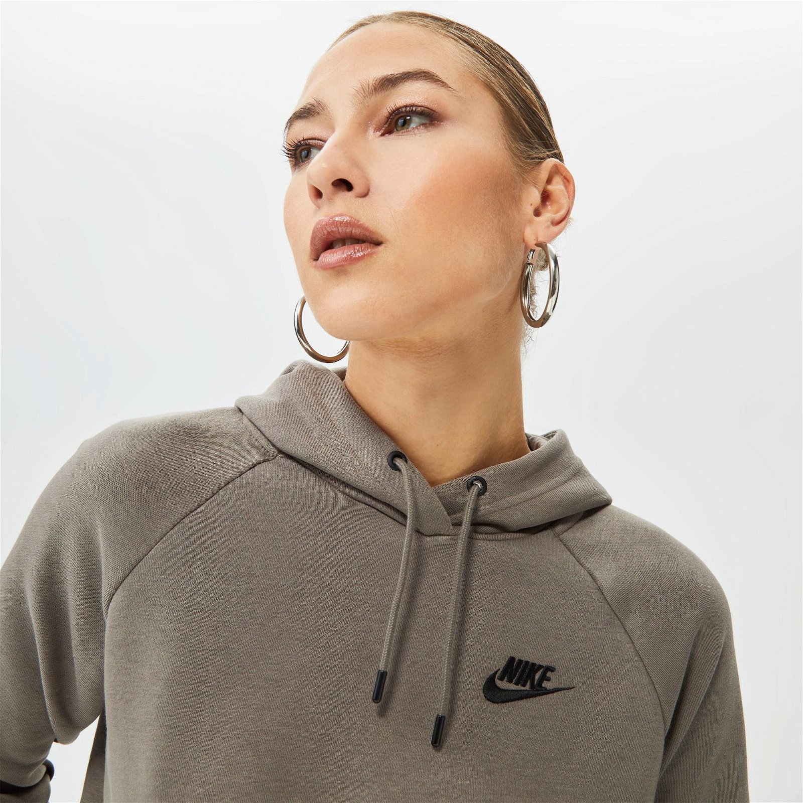 Nike Sportswear Essential Fleece Hoodie Kadın Gri Sweatshirt