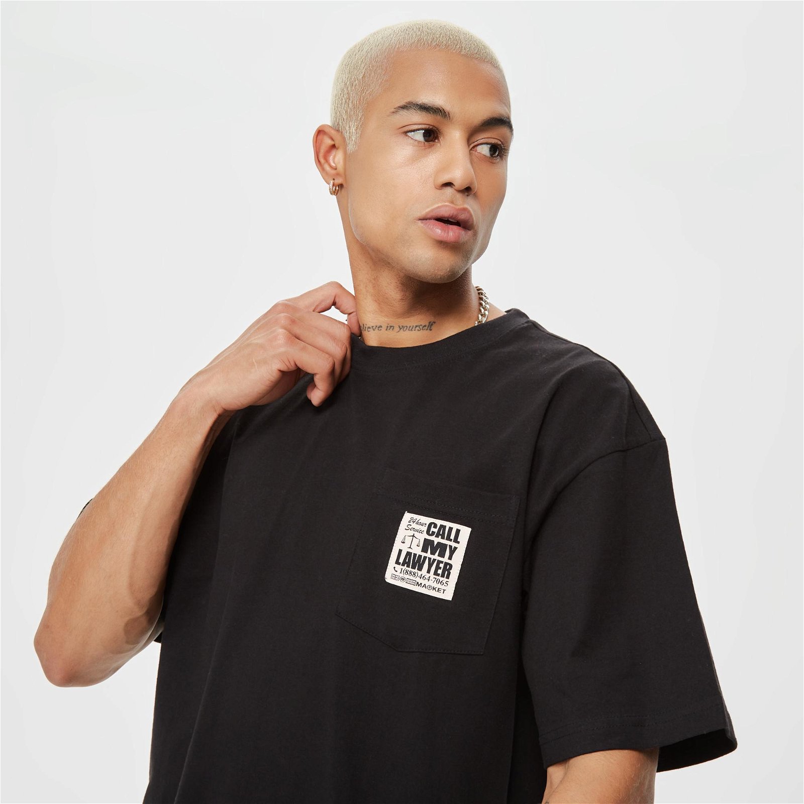 Market 24 Hr Lawyer Service Pocket Erkek Siyah T-Shirt