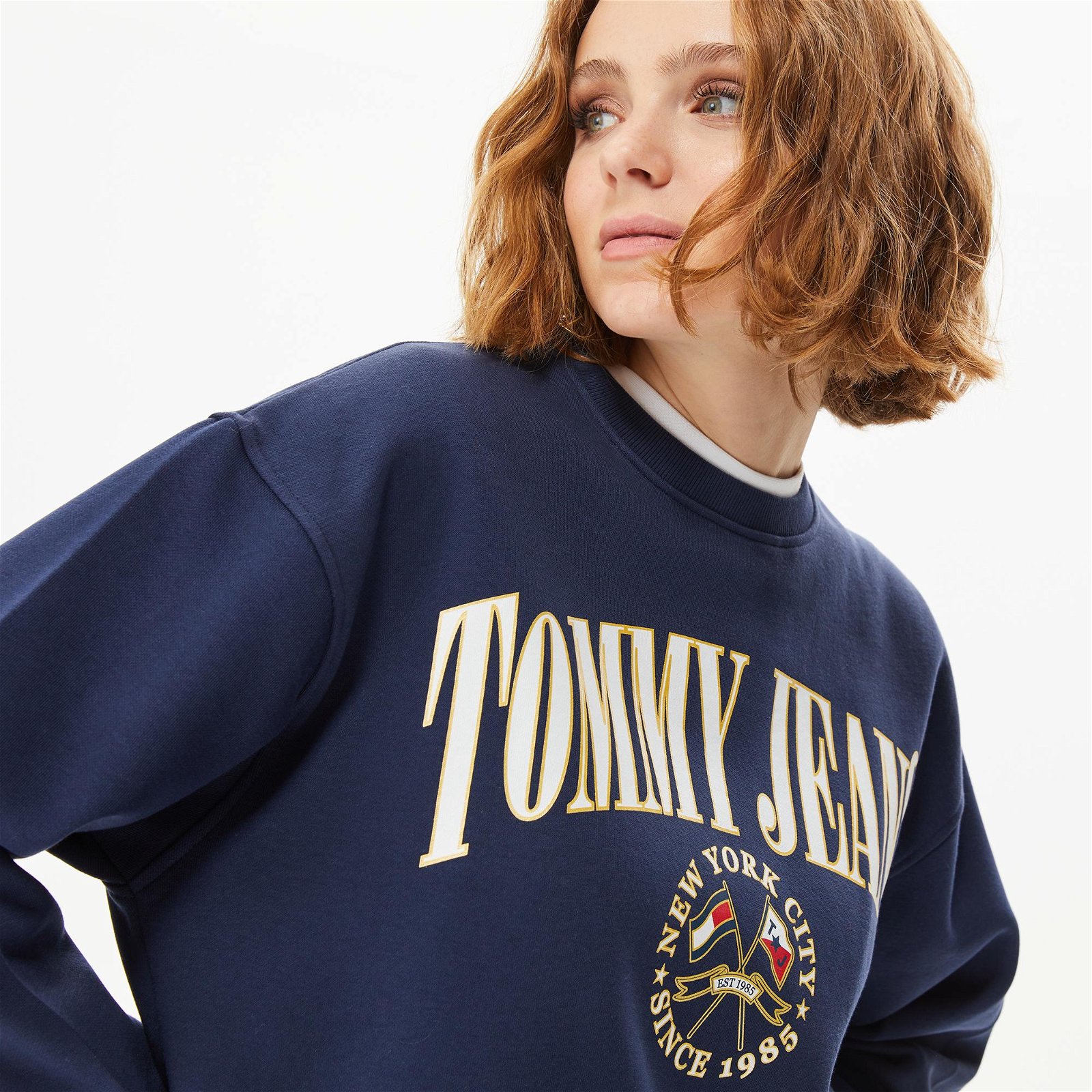 Tommy Jeans Croped Relaxed Fit Logo Kadın Mavi Sweatshirt