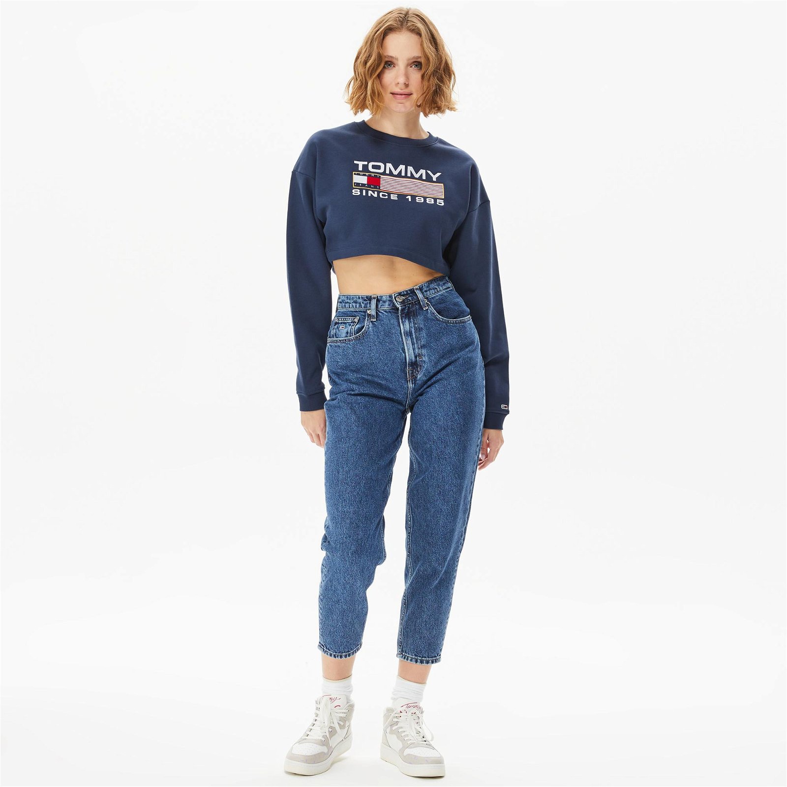 Tommy Hilfiger Super Crop Modern Ath Crew Kadın Mavi Sweatshirt