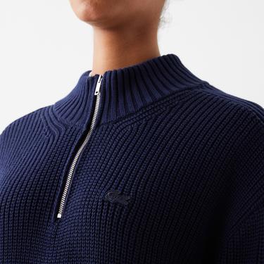  Lacoste Kadın Fermuarlı Lacivert Kazak