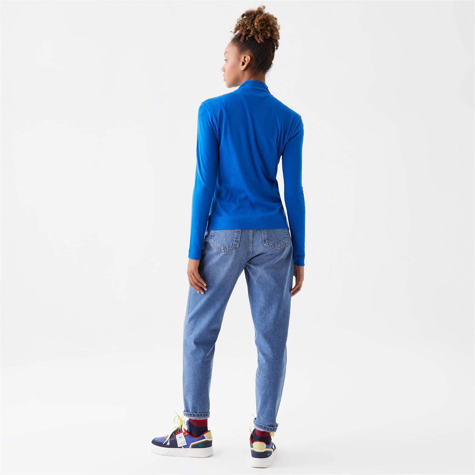 Lacoste Holiday Kadın Slim Fit Uzun Kollu Yarım Fermuarlı Mavi Polo