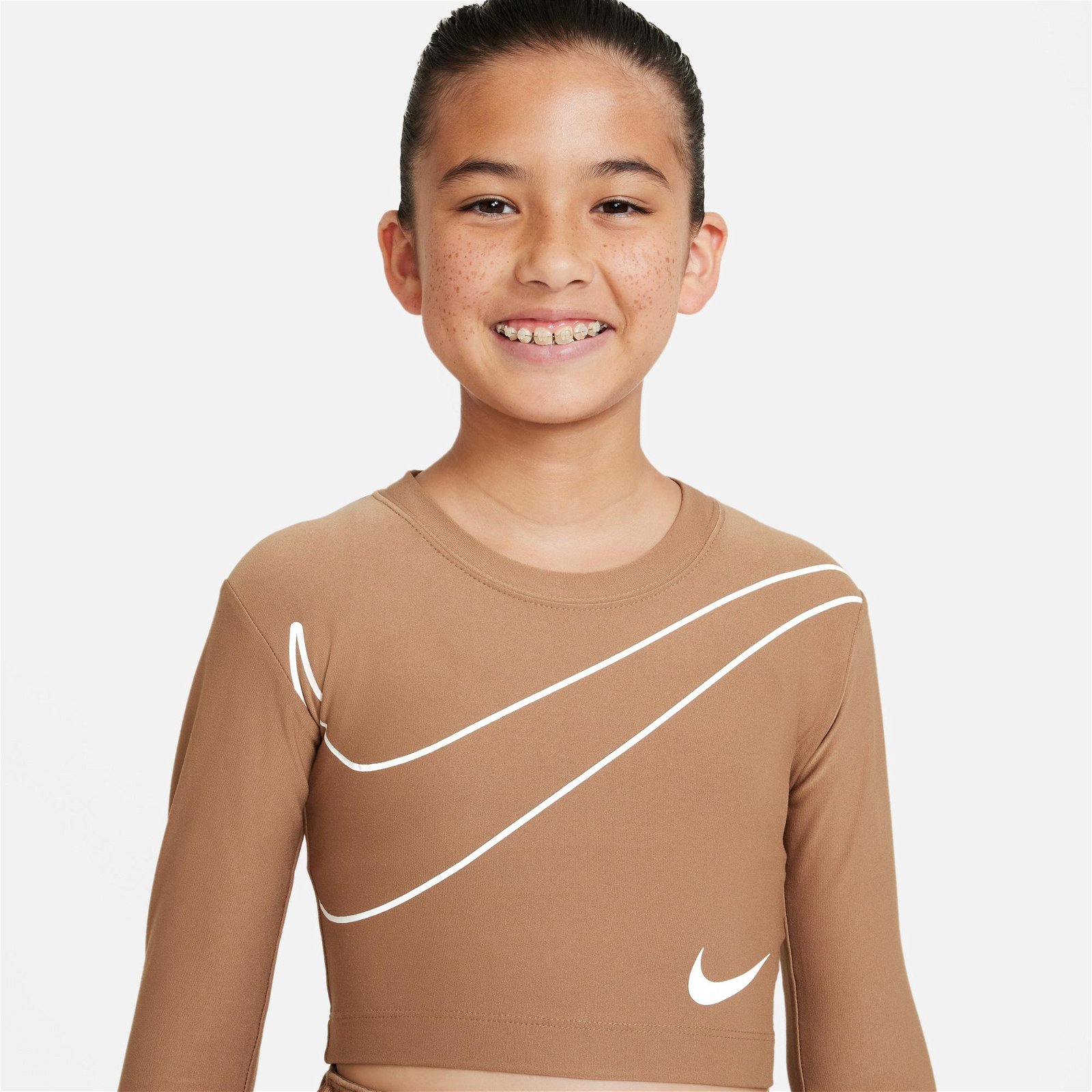 Nike Sportswear Trnd Crop Ls Top Genç Kahverengi Sweatshirt