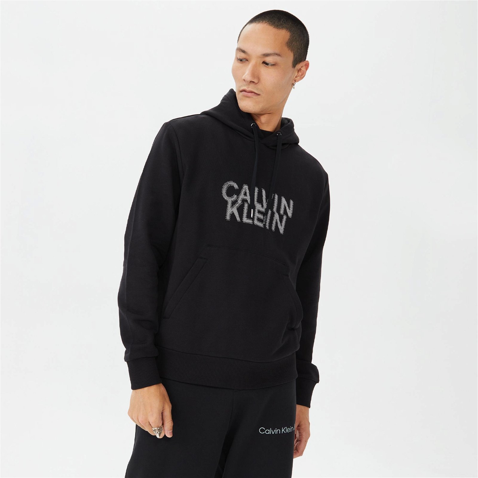 Calvin Klein Distorted Logo Erkek Siyah Hoodie Sweatshirt