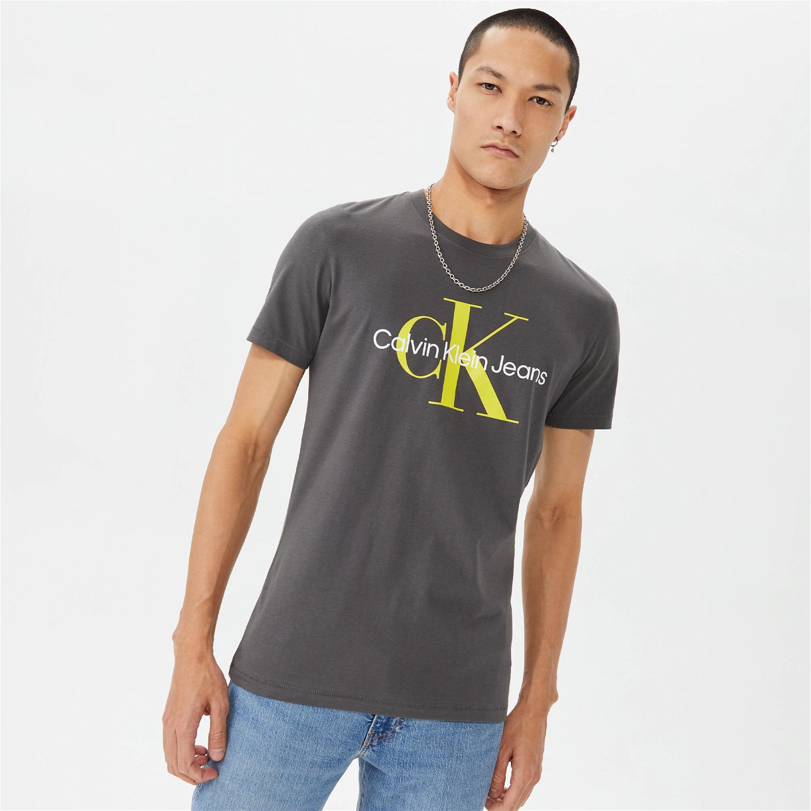 Calvin Klein Jeans Seasonal Monologo Erkek Gri T-Shirt