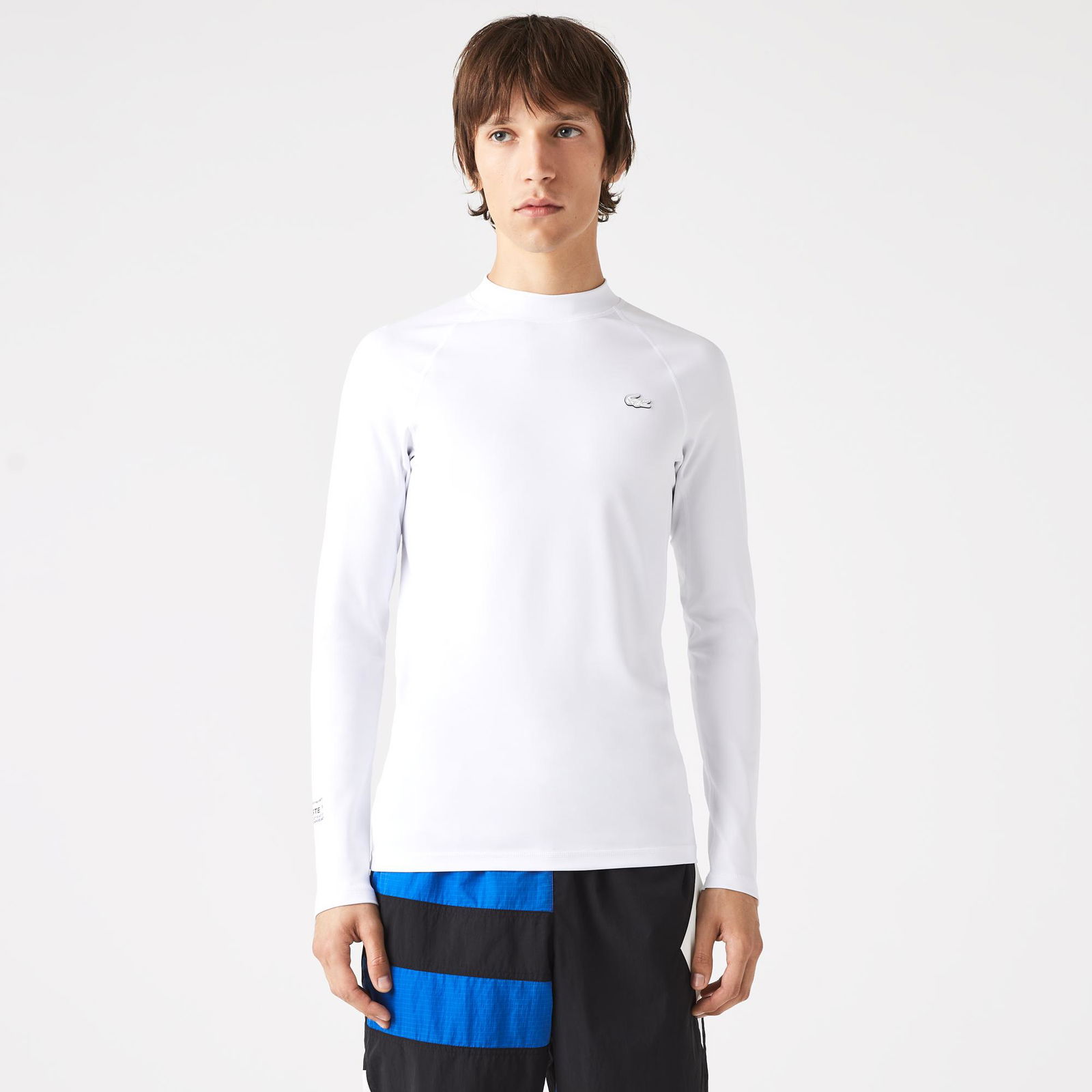 Lacoste Active Erkek Tapered Fit Uzun Kollu Bisiklet Yaka Baskılı Beyaz T-Shirt