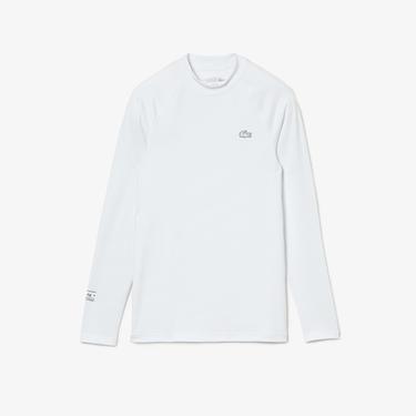  Lacoste Active Erkek Tapered Fit Uzun Kollu Bisiklet Yaka Baskılı Beyaz T-Shirt