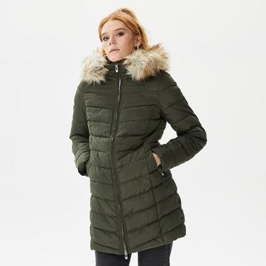  Only Onlnewellan Quilted Hood Fur Kadın Yeşil Mont
