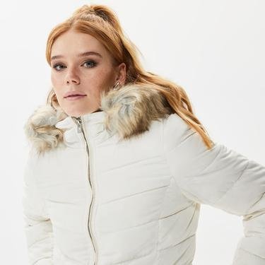  Only Onlnewellan Quilted Hood Fur Kadın Krem Mont