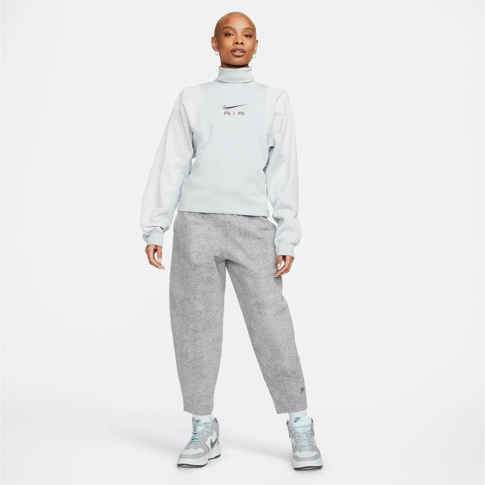 Nike Sportswear Air Cord Fleece Top Kadın Gri Sweatshirt