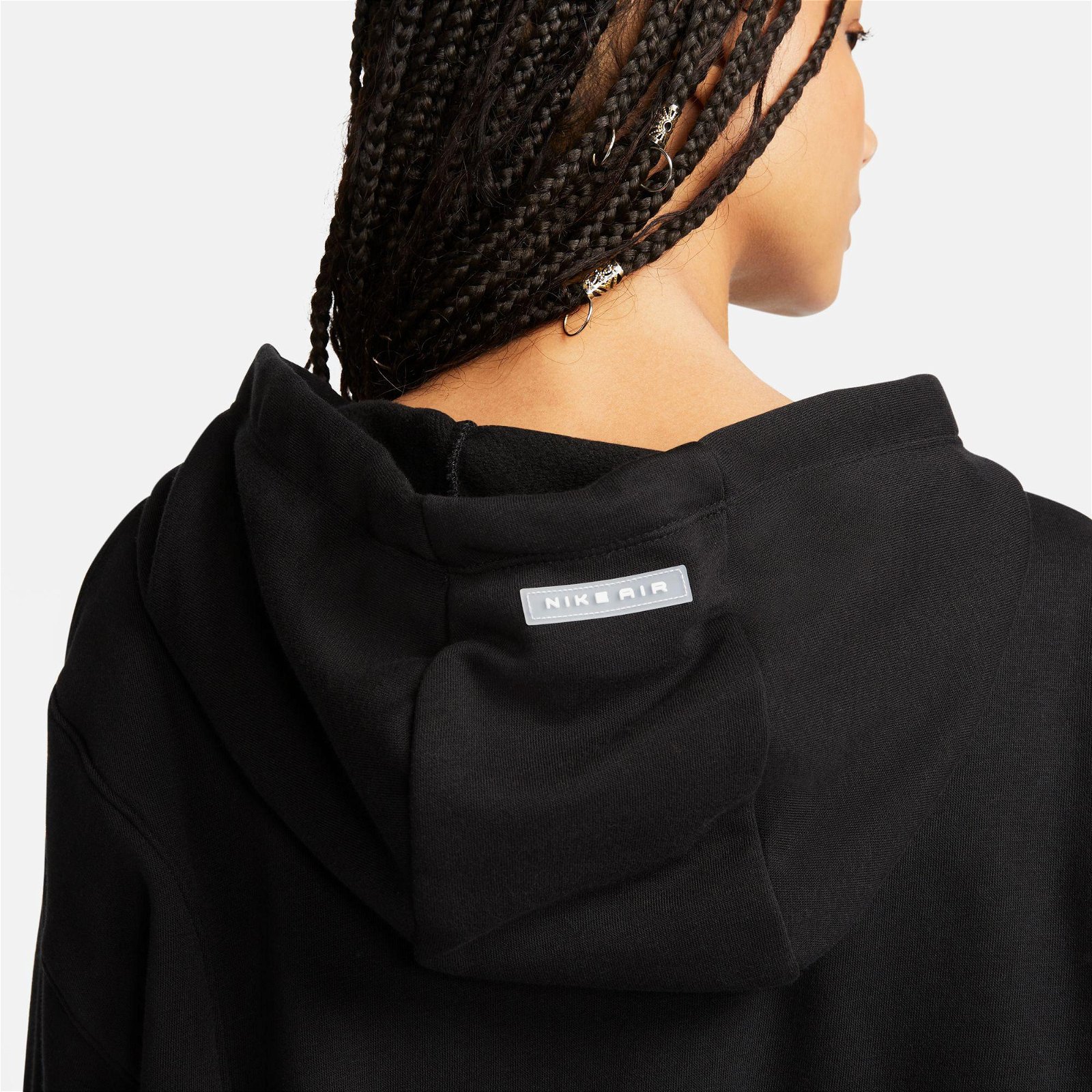 Nike Sportswear Air Oversized Mod Crop Fleece Hoodie Kadın Siyah Sweatshirt