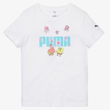  Puma X Spongebob Logo Çocuk Beyaz T-Shirt