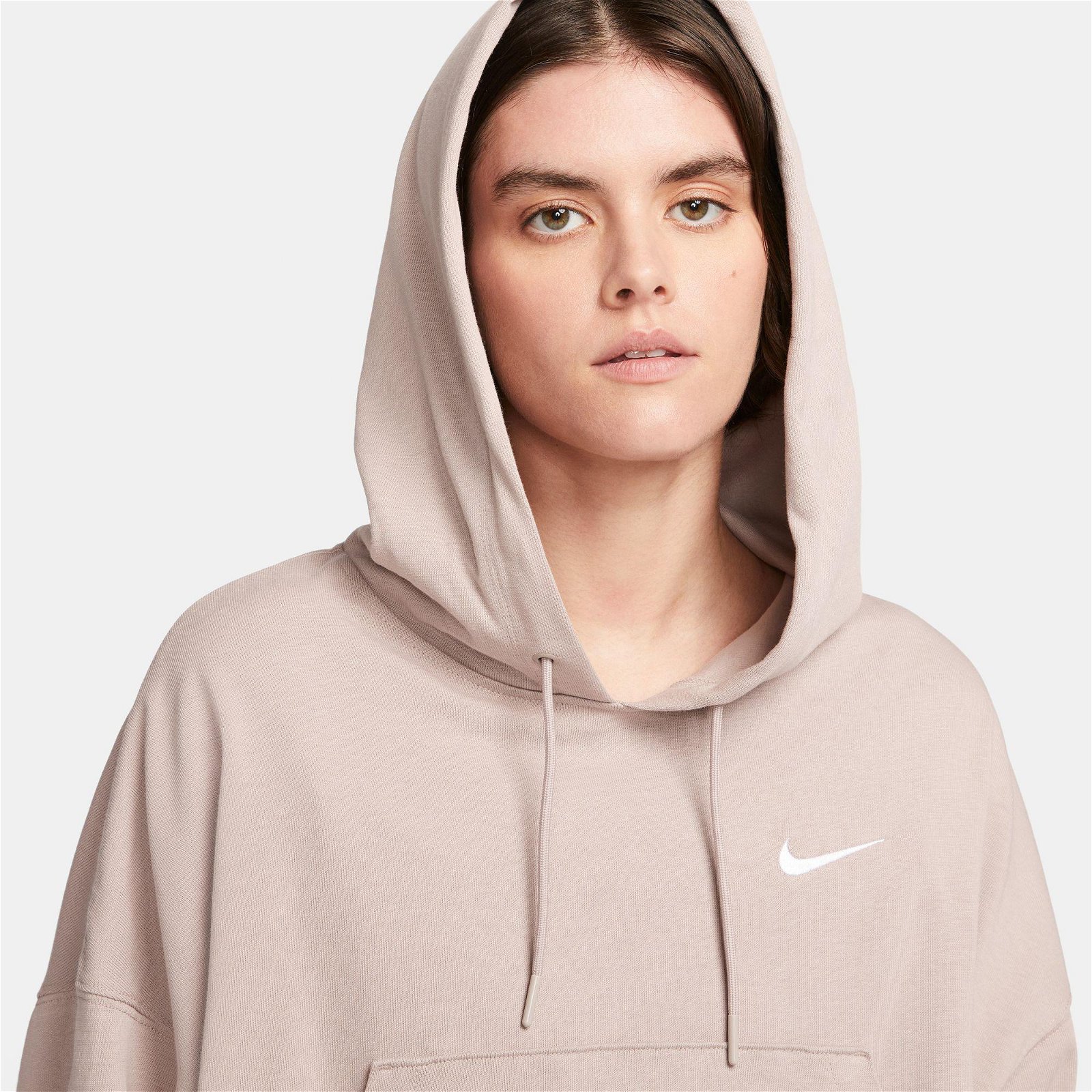 Nike Sportswear Jersey Oversize Hoodie Kadın Bej Sweatshirt