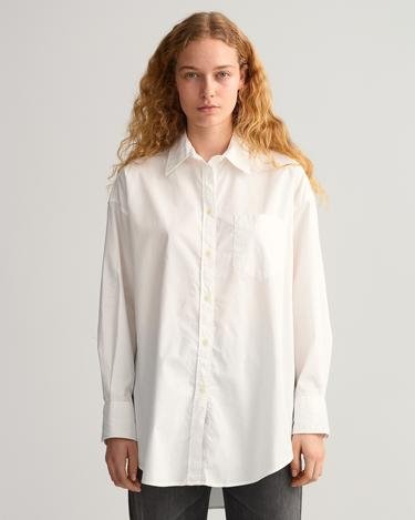  Gant Kadın Beyaz Oversize Fit Düğmeli Yaka Gömlek