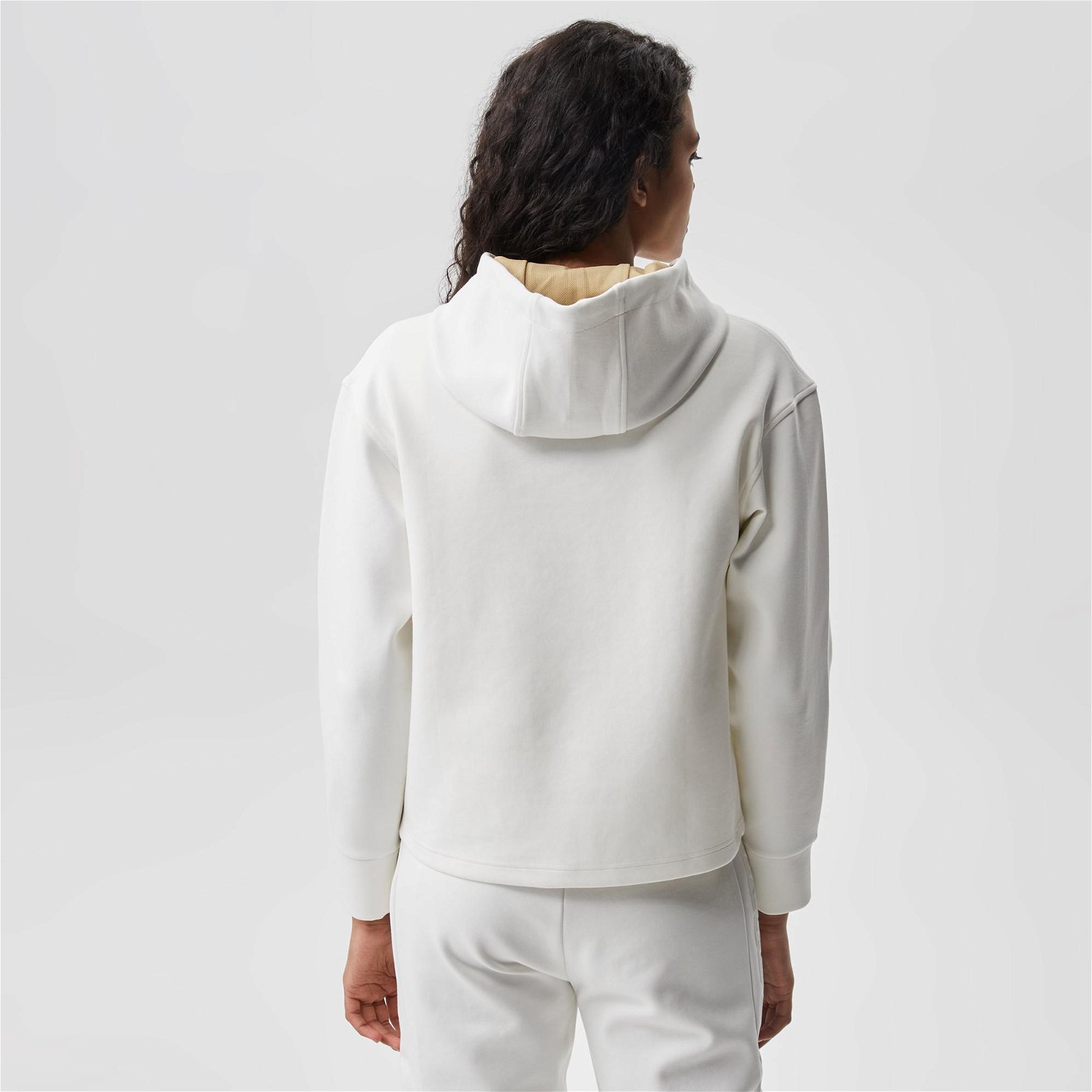 Lacoste Kadın Loose Fit Kapüşonlu Baskılı Beyaz Sweatshirt