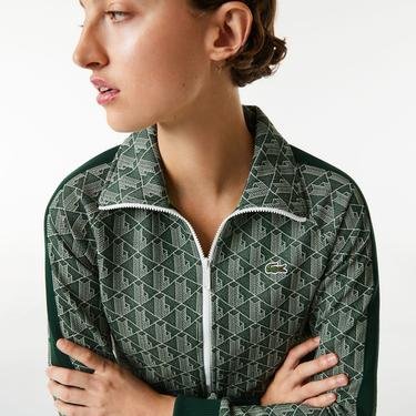  Lacoste Kadın Regular Fit Fermuarlı Monogram Yeşil Sweatshirt