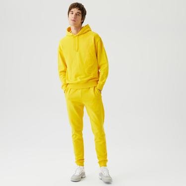  Lacoste Unisex Relaxed Fit Kapüşonlu Baskılı Sarı Sweatshirt