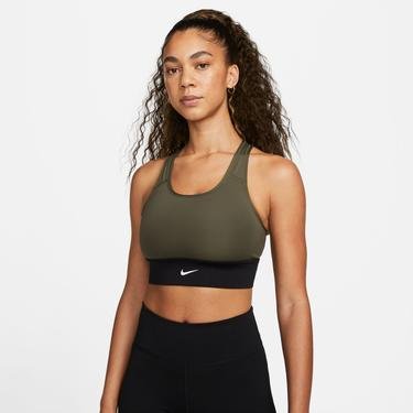  Nike Dri-FIT Swoosh Longline Kadın Haki Bra