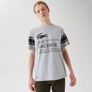  Lacoste Active Erkek Relaxed Fit Bisiklet Yaka Baskılı Gri T-Shirt