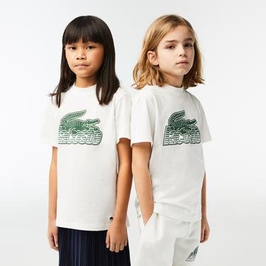  Lacoste Çocuk Bisiklet Yaka Baskılı Beyaz T-Shirt