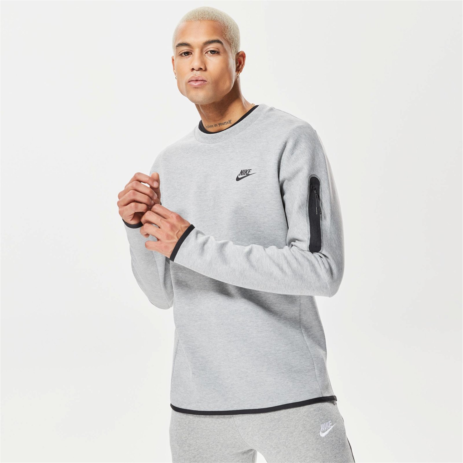 Nike Sportswear Essential Tech Fleece Cr Erkek Gri Sweatshirt