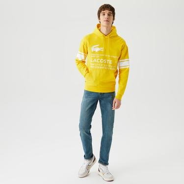  Lacoste Erkek Kapüşonlu Baskılı Sarı Sweatshirt