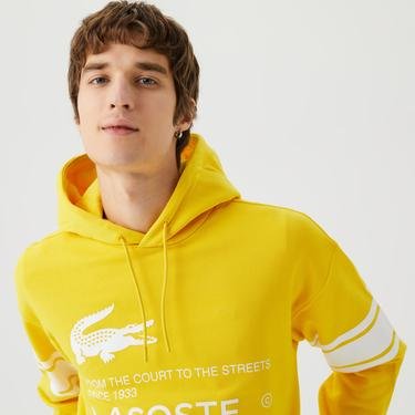  Lacoste Erkek Kapüşonlu Baskılı Sarı Sweatshirt
