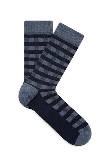  Mavi Çizgili Lacivert Çorap 0910801-83055
