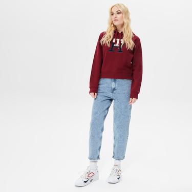  Tommy Hilfiger Large Monogram Th Hoodie Kadın Kırmızı Sweatshirt