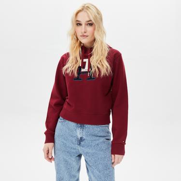  Tommy Hilfiger Large Monogram Th Hoodie Kadın Kırmızı Sweatshirt