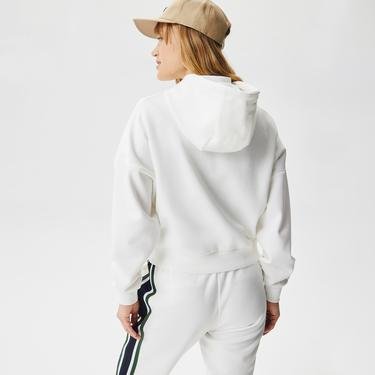  Lacoste Kadın Slim Fit Kapüşonlu Renk Bloklu Beyaz Sweatshirt