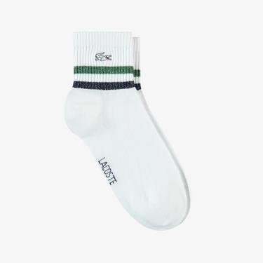  Lacoste Unisex Çizgili Beyaz Çorap