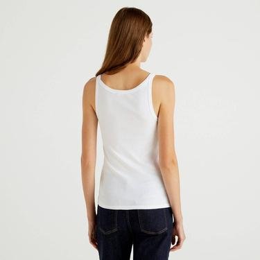  Benetton Basic Pamuk Kadın Beyaz Kolsuz T-Shirt