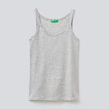  Benetton Basic Pamuk Kadın Gri Kolsuz T-Shirt