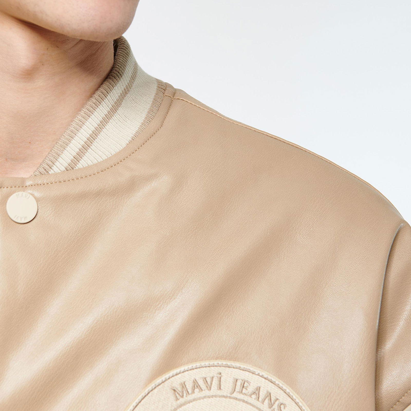 Mavi Suni Deri Bej Kolej Ceket Oversize / Geniş Kesim 0110155-70362