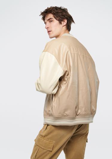  Mavi Suni Deri Bej Kolej Ceket Oversize / Geniş Kesim 0110155-70362