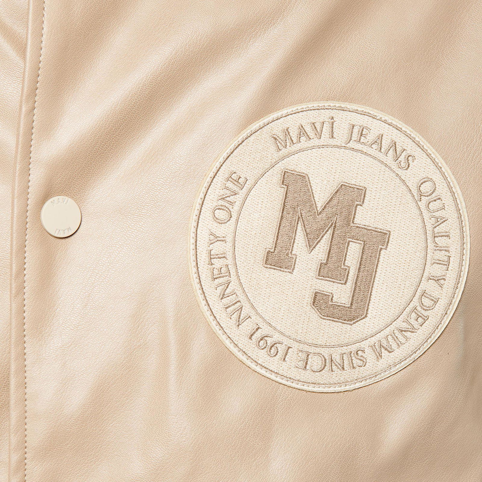Mavi Suni Deri Bej Kolej Ceket Oversize / Geniş Kesim 0110155-70362