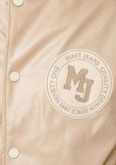  Mavi Suni Deri Bej Kolej Ceket Oversize / Geniş Kesim 0110155-70362