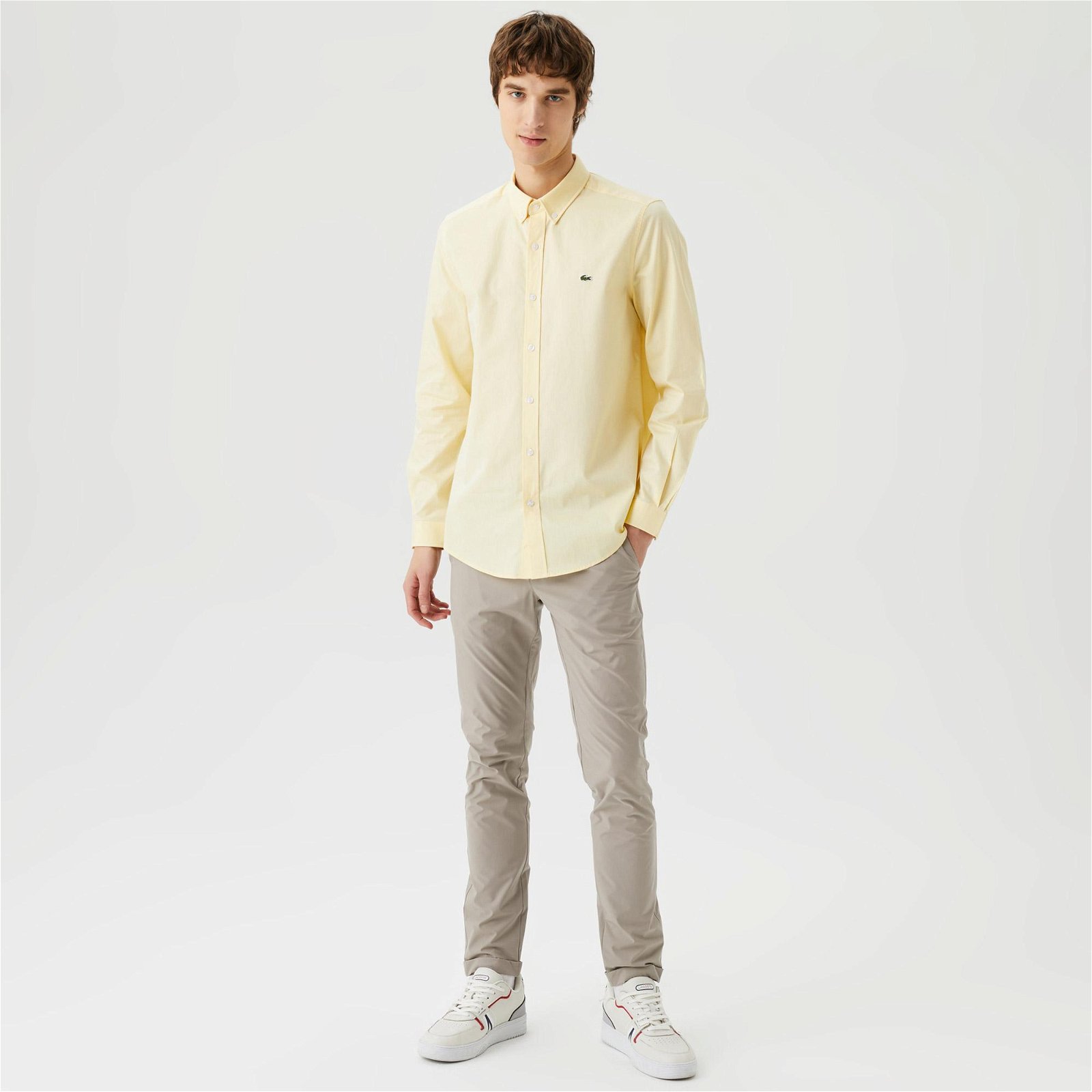 Lacoste Erkek Slim Fit Düğmeli Yaka Sarı Gömlek