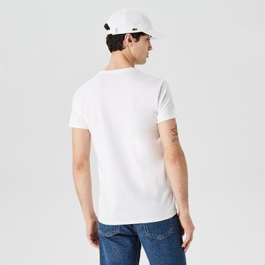  Lacoste Erkek Slim Fit V yaka Beyaz T-Shirt