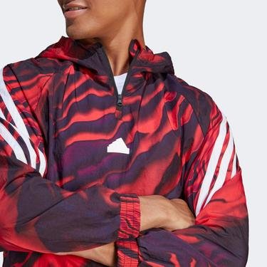  adidas Future Icons Allover Print Hoodie Erkek Kırmızı Sweatshirt